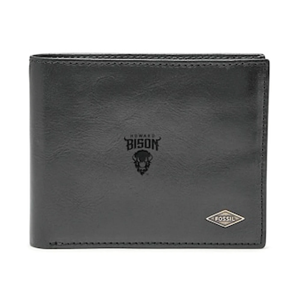 Men's Fossil Black Howard Bison Leather Ryan RFID Flip ID Bifold Wallet