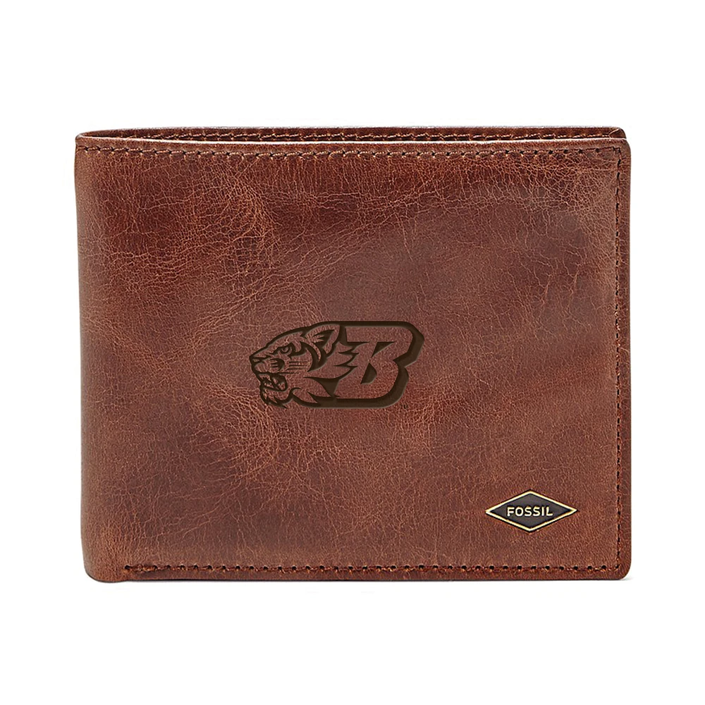 Men's Fossil Brown Binghamton Bearcats Leather Ryan RFID Flip ID Bifold Wallet