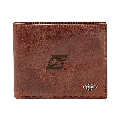 Men's Fossil Brown Emory Eagles Leather Ryan RFID Flip ID Bifold Wallet