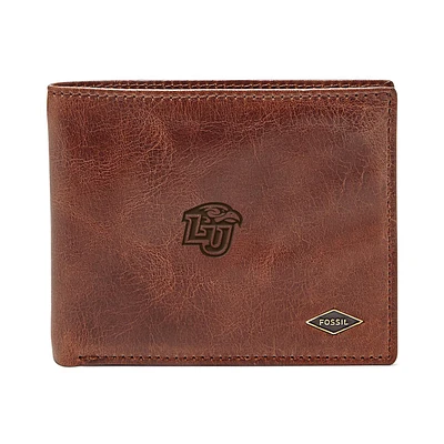 Men's Fossil Brown Liberty Flames Leather Ryan RFID Flip ID Bifold Wallet