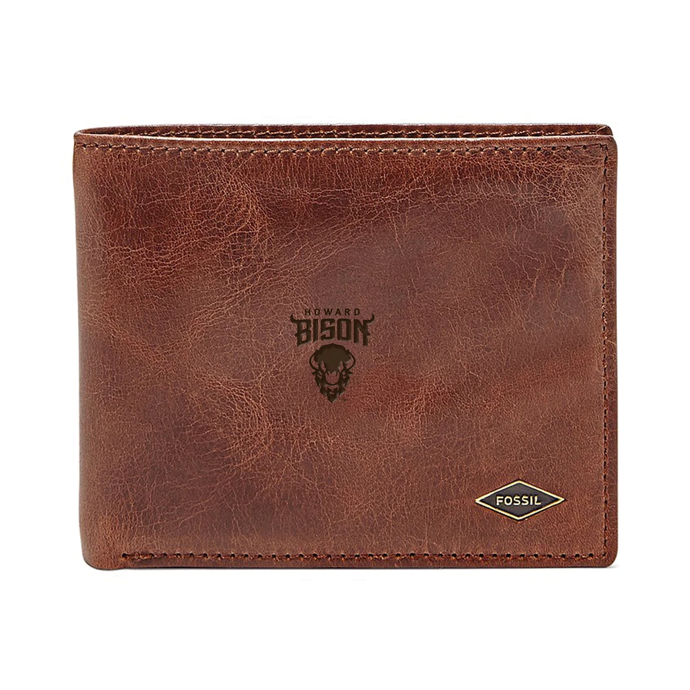 Men's Fossil Brown Howard Bison Leather Ryan RFID Flip ID Bifold Wallet
