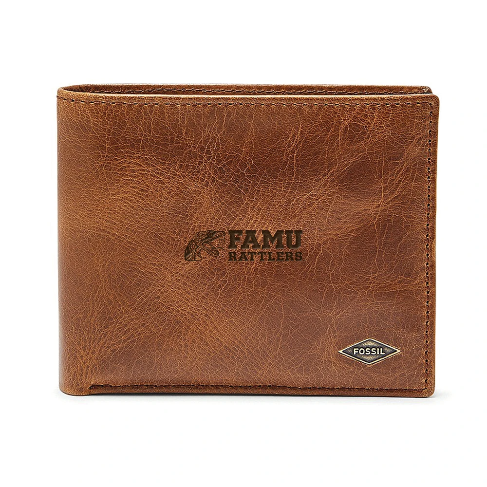 Men's Fossil Brown Florida A&M Rattlers Leather Ryan RFID Passcase Wallet