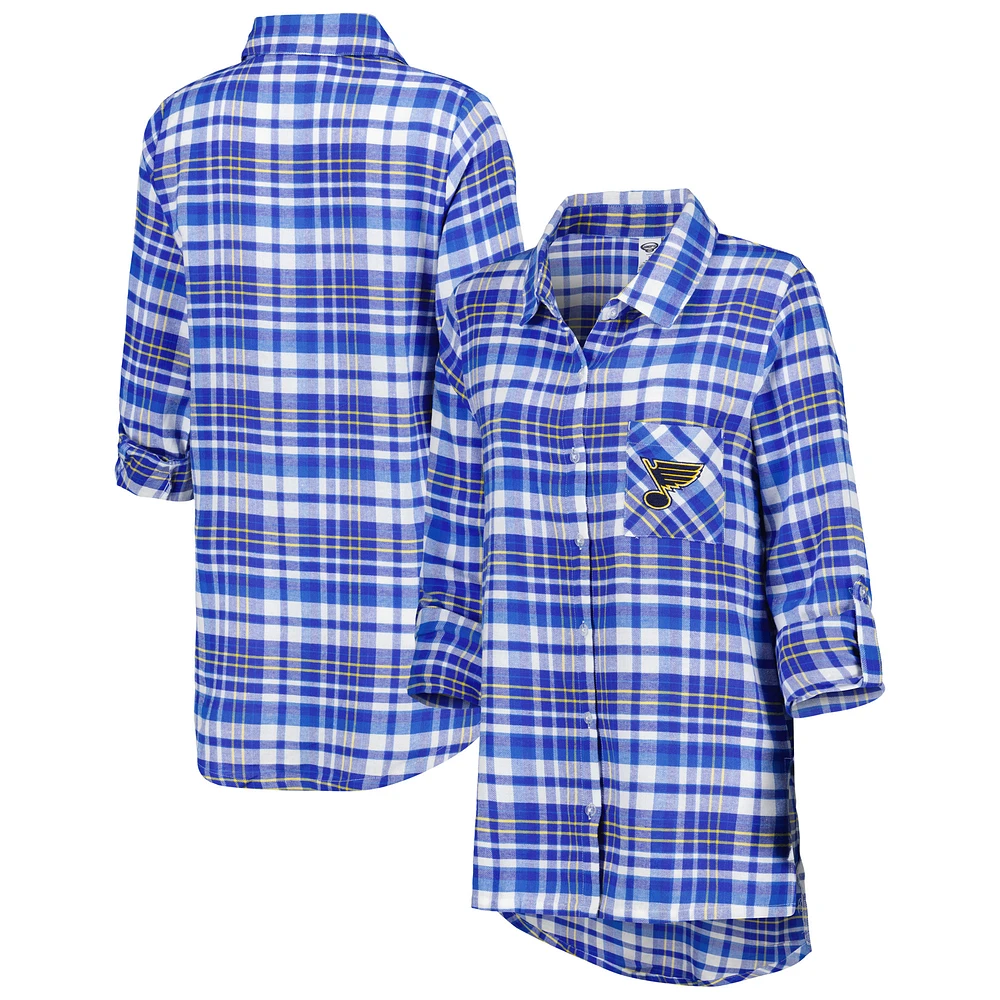 Women's Concepts Sport Blue St. Louis Blues Mainstay Flannel Full-Button Long Sleeve Nightshirt