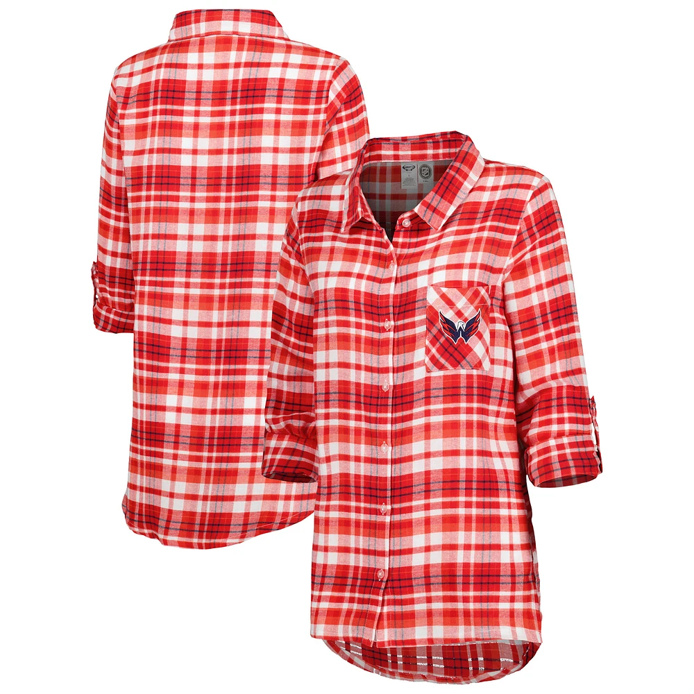 Women's Concepts Sport Red Washington Capitals Mainstay Flannel Full-Button Long Sleeve Nightshirt