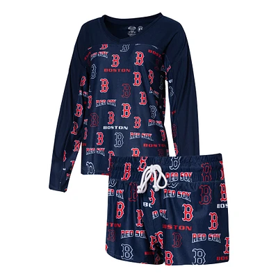 Women's Concepts Sport Navy Boston Red Sox Breakthrough Long Sleeve V-Neck Top & Shorts Sleep Set