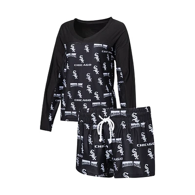 Women's Concepts Sport Black Chicago White Sox Breakthrough Long Sleeve V-Neck Top & Shorts Sleep Set