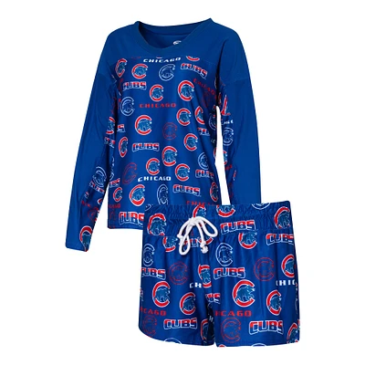 Women's Concepts Sport Royal Chicago Cubs Breakthrough Long Sleeve V-Neck Top & Shorts Sleep Set