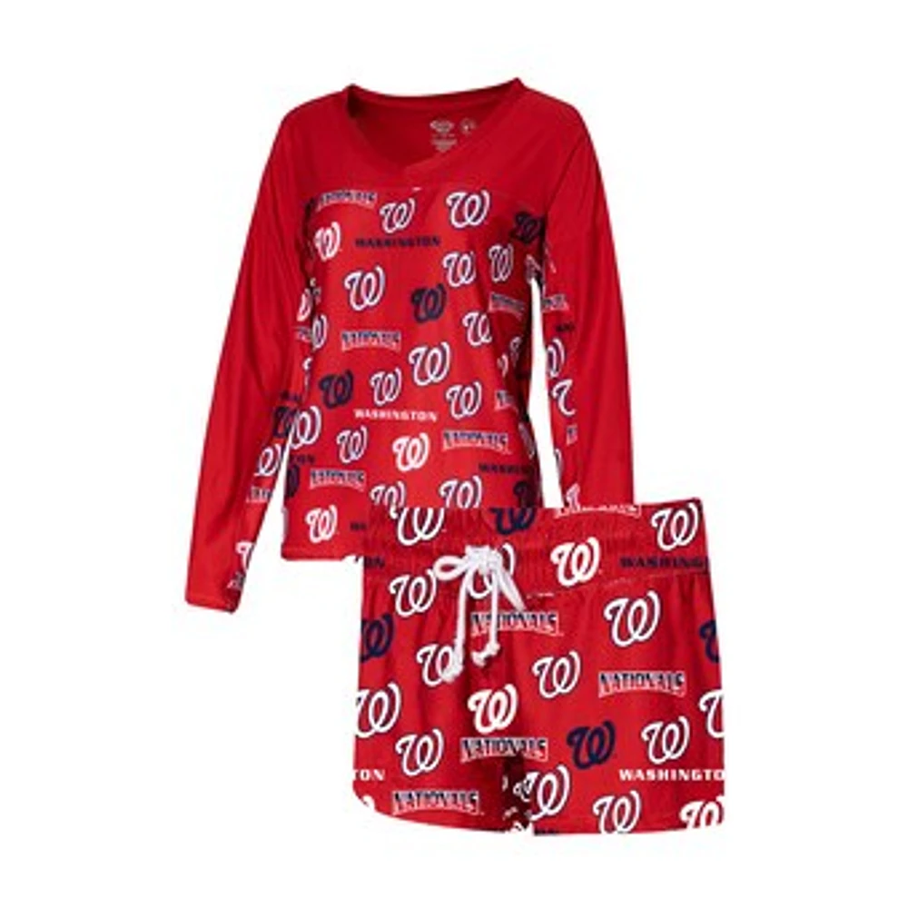 Women's Concepts Sport Red Washington Nationals Breakthrough Long Sleeve V-Neck Top & Shorts Sleep Set