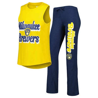 Women's Concepts Sport Navy/Gold Milwaukee Brewers Wordmark Meter Muscle Tank Top & Pants Sleep Set