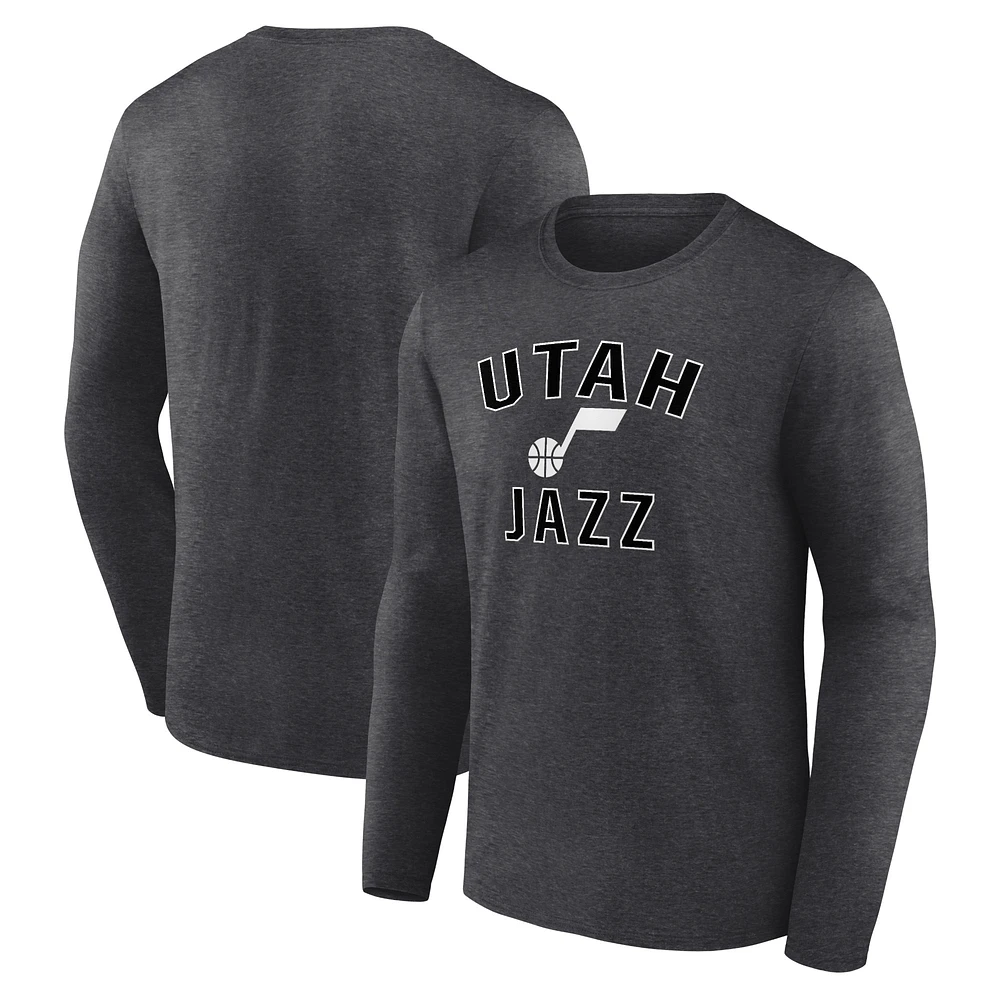 Men's Heathered Charcoal Utah Jazz Victory Arch Team Long Sleeve T-Shirt