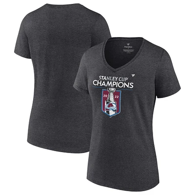 Women's Fanatics Heathered Charcoal Colorado Avalanche 2022 Stanley Cup Champions Plus Locker Room T-Shirt