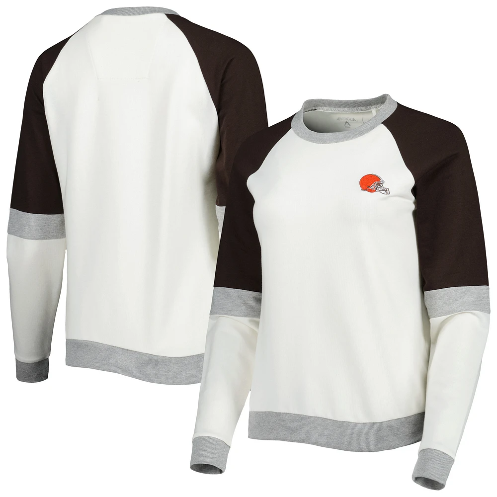 Women's Antigua Cream/Brown Cleveland Browns Avenue Raglan Pullover Sweatshirt