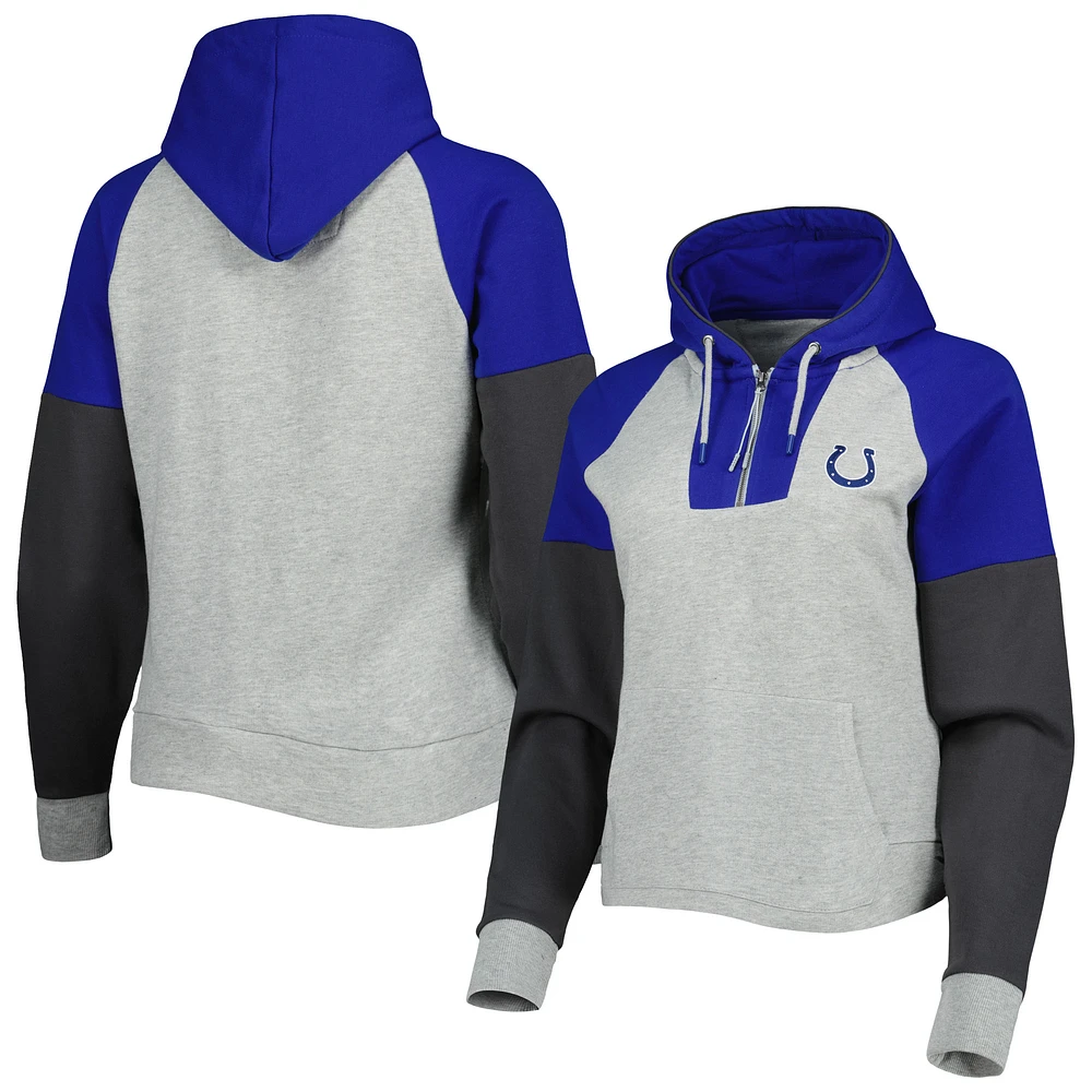 Women's Antigua Heather Gray Indianapolis Colts Lightweight Jackpot Raglan Half-Zip Pullover Hoodie