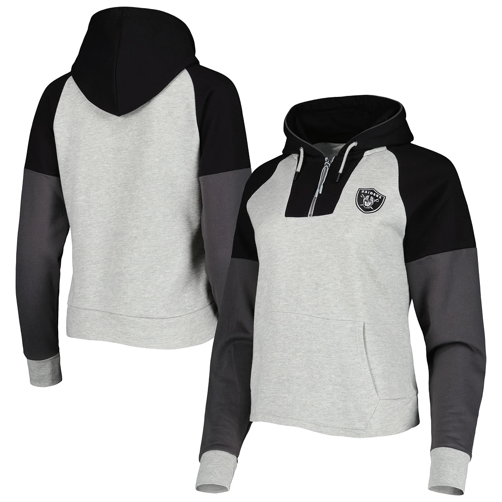 Women's Antigua Heather Gray Las Vegas Raiders Lightweight Jackpot Raglan Half-Zip Pullover Hoodie
