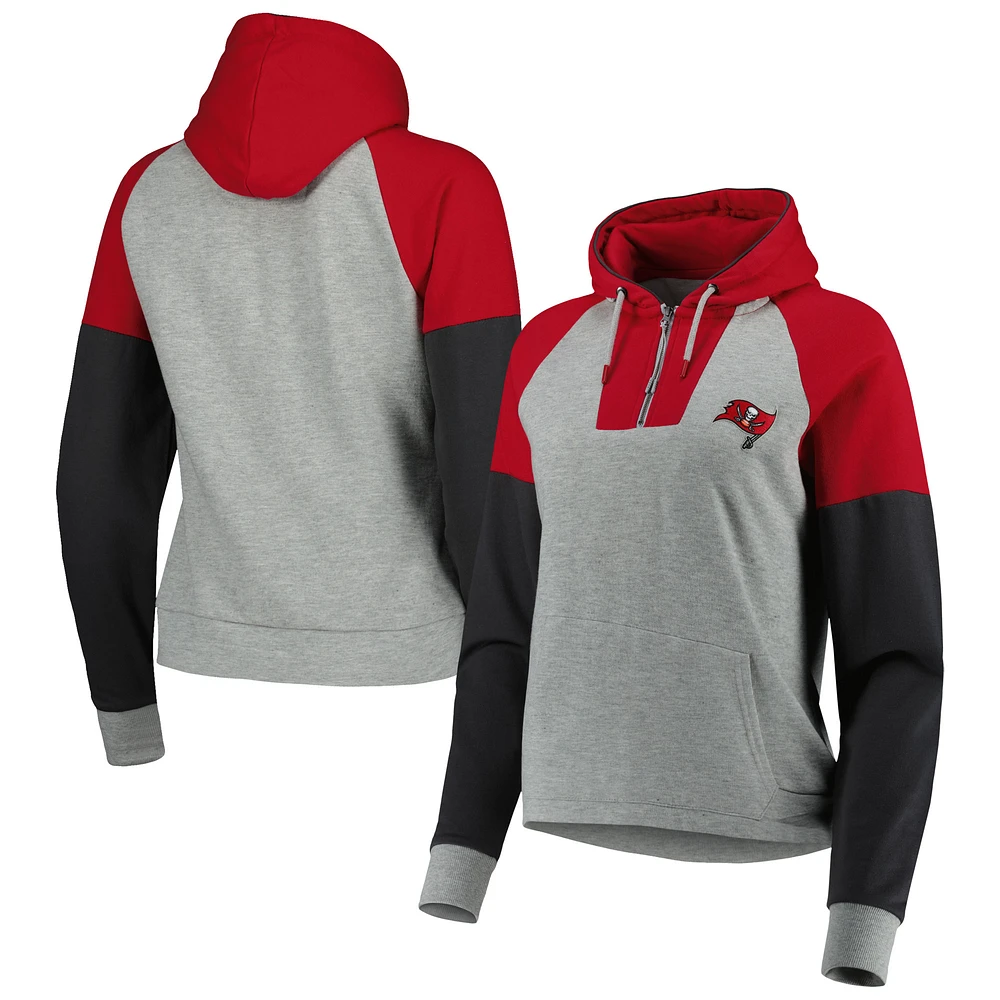 Women's Antigua Heather Gray Tampa Bay Buccaneers Lightweight Jackpot Raglan Half-Zip Pullover Hoodie