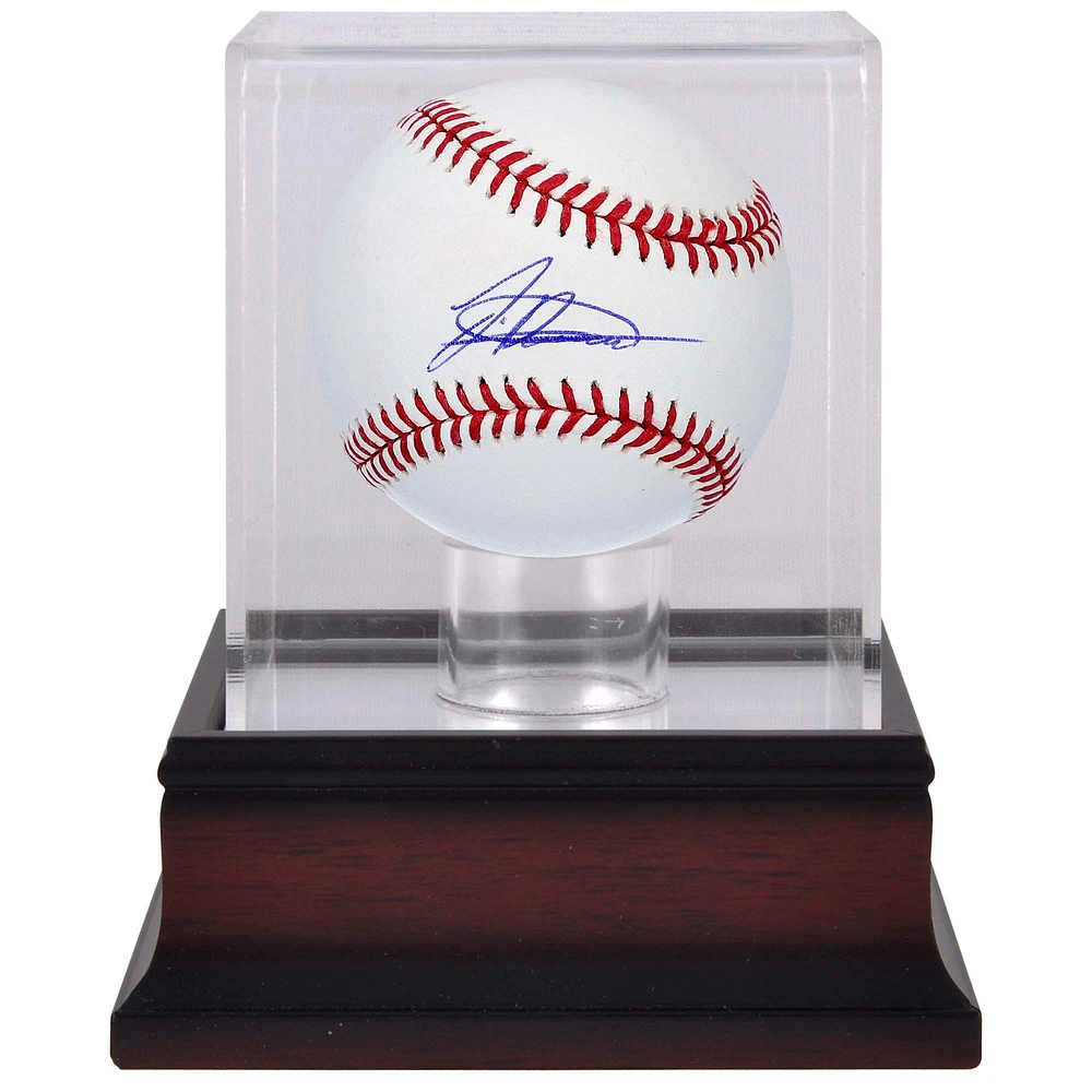 Jasson Dominguez New York Yankees Autographed Baseball & Mahogany Baseball Display Case