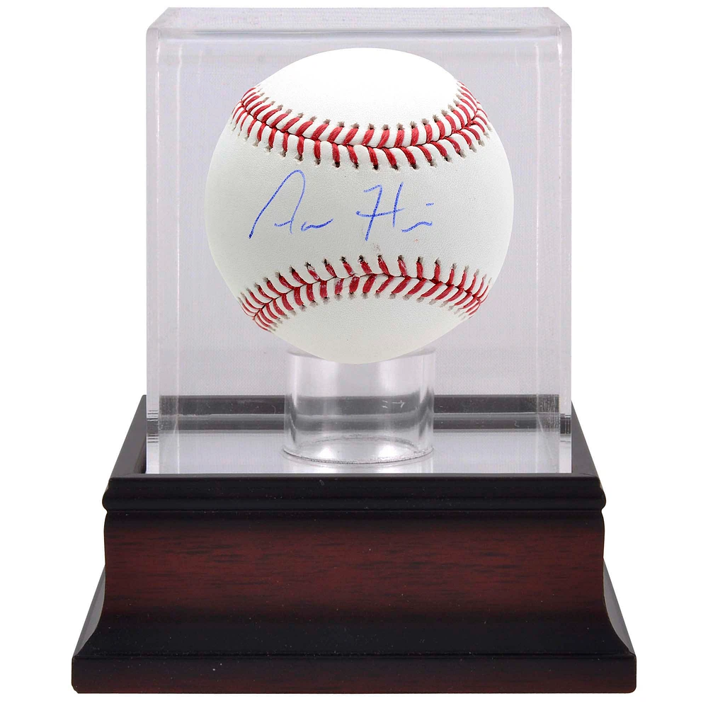 Aaron Hicks Los Angeles Angels Autographed Baseball & Mahogany Baseball Display Case