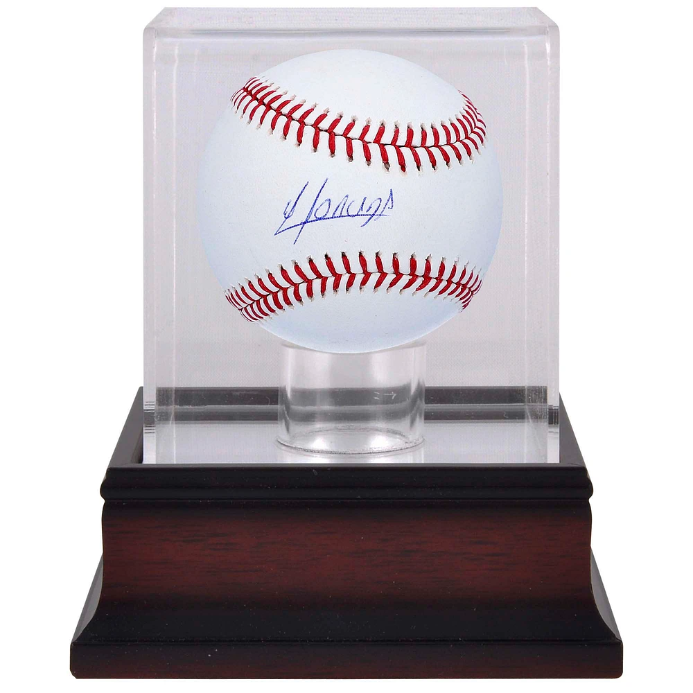 Yoán Moncada Los Angeles Angels Autographed Baseball in Mahogany Display Case