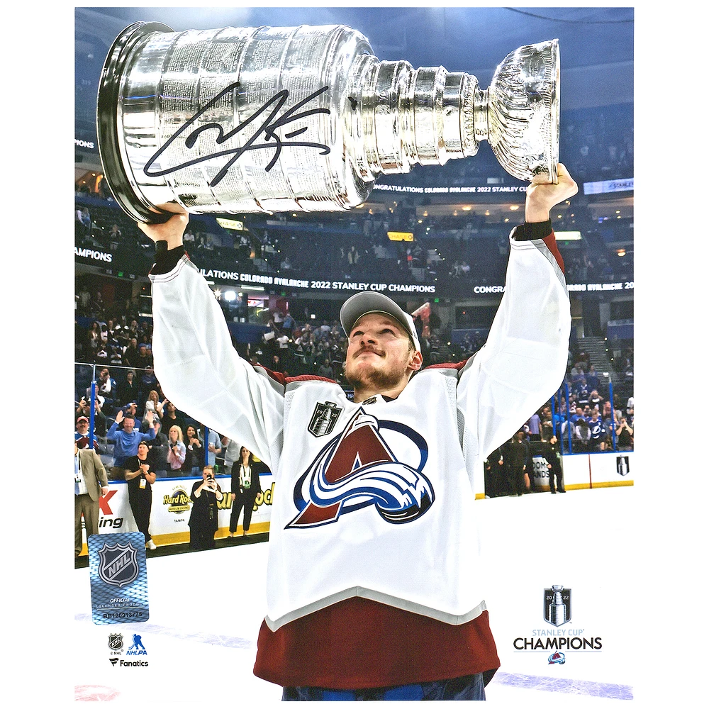 Cale Makar Colorado Avalanche Autographed 2022 Stanley Cup Champions 8" x 10" Raising Cup Photograph
