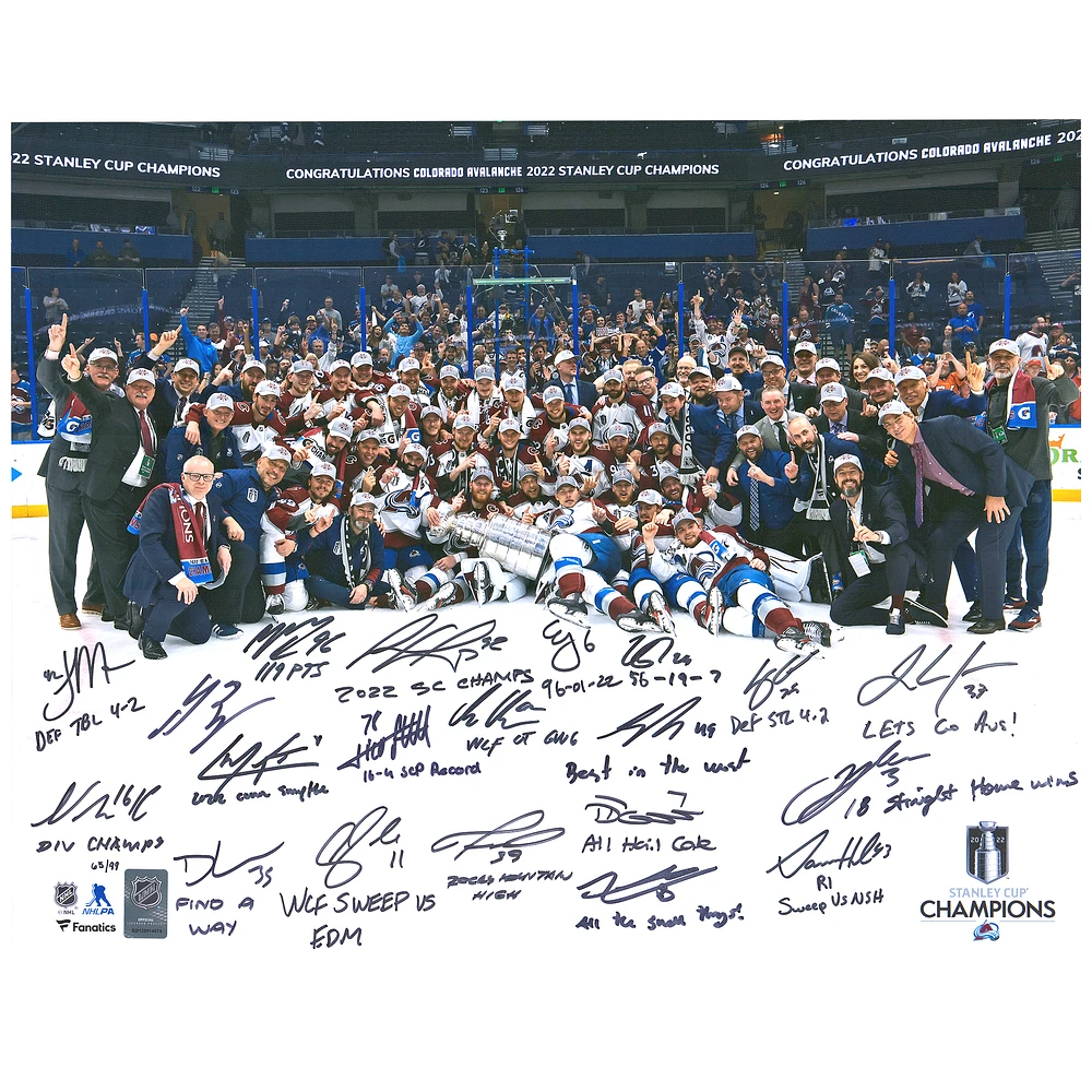 Colorado Avalanche Multi-Signed 2022 Stanley Cup Champions 16" x 20" Team Photograph with Multiple Signatures and Inscriptions - Limited Edition of 99