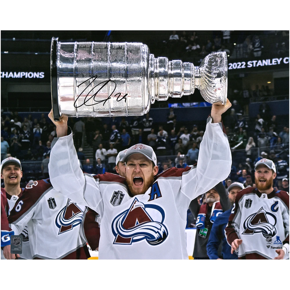 Nathan MacKinnon Colorado Avalanche Autographed 2022 Stanley Cup Champions 16" x 20" Raising Cup Photograph