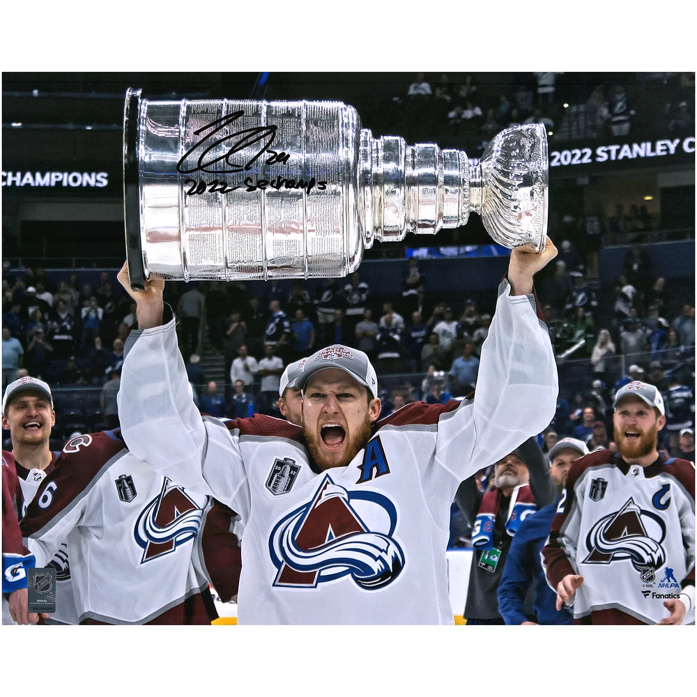 Nathan MacKinnon Colorado Avalanche Autographed 2022 Stanley Cup Champions 16" x 20" Raising Cup Photograph with "2022 SC Champs" Inscription