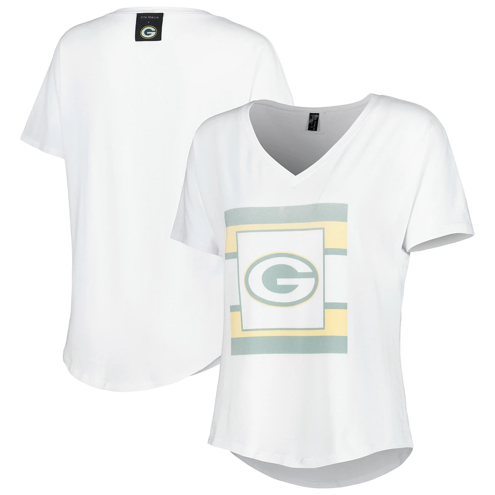Women's KIYA TOMLIN White Green Bay Packers Tri-Blend V-Neck T-Shirt