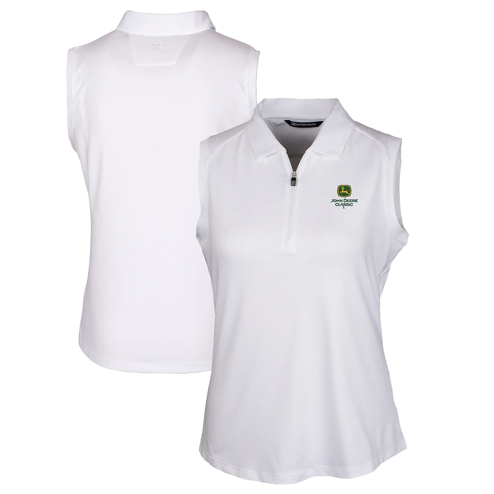 Women's Cutter & Buck White John Deere Classic Forge Stretch Sleeveless Polo