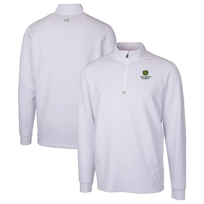 Men's Cutter & Buck White John Deere Classic Traverse Stretch Quarter Zip-Pullover Top