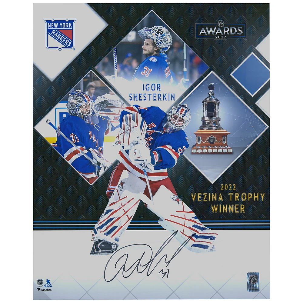 Igor Shesterkin New York Rangers Autographed 16'' x 20'' 2022 Vezina Trophy Winner Stylized Photograph