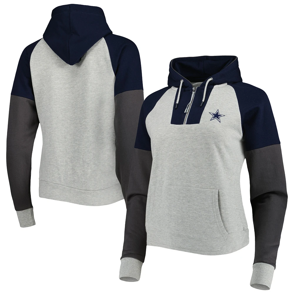 Women's Antigua Heather Gray Dallas Cowboys Lightweight Jackpot Raglan Half-Zip Pullover Hoodie