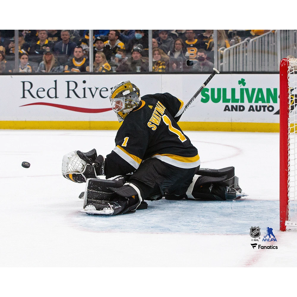 Jeremy Swayman Boston Bruins Unsigned Makes a Save on Goal Photograph