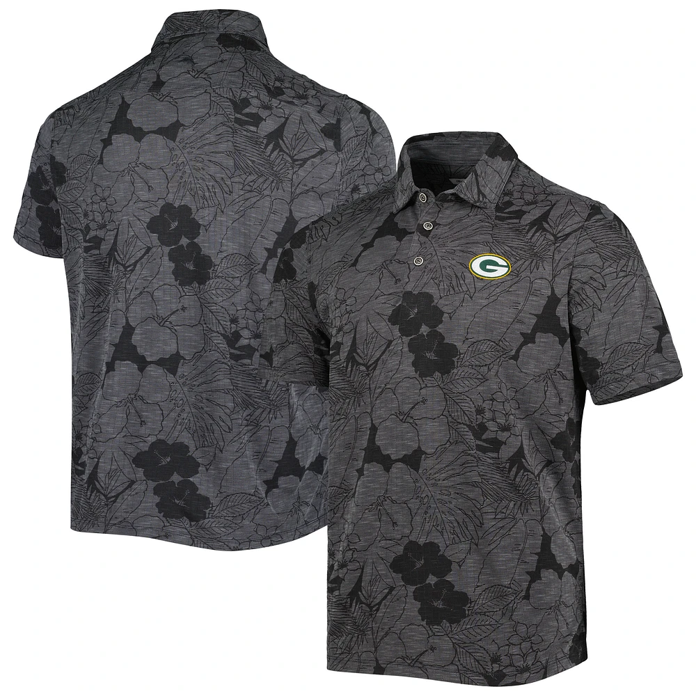 Men's Tommy Bahama Black Green Bay Packers Miramar Blooms Polo