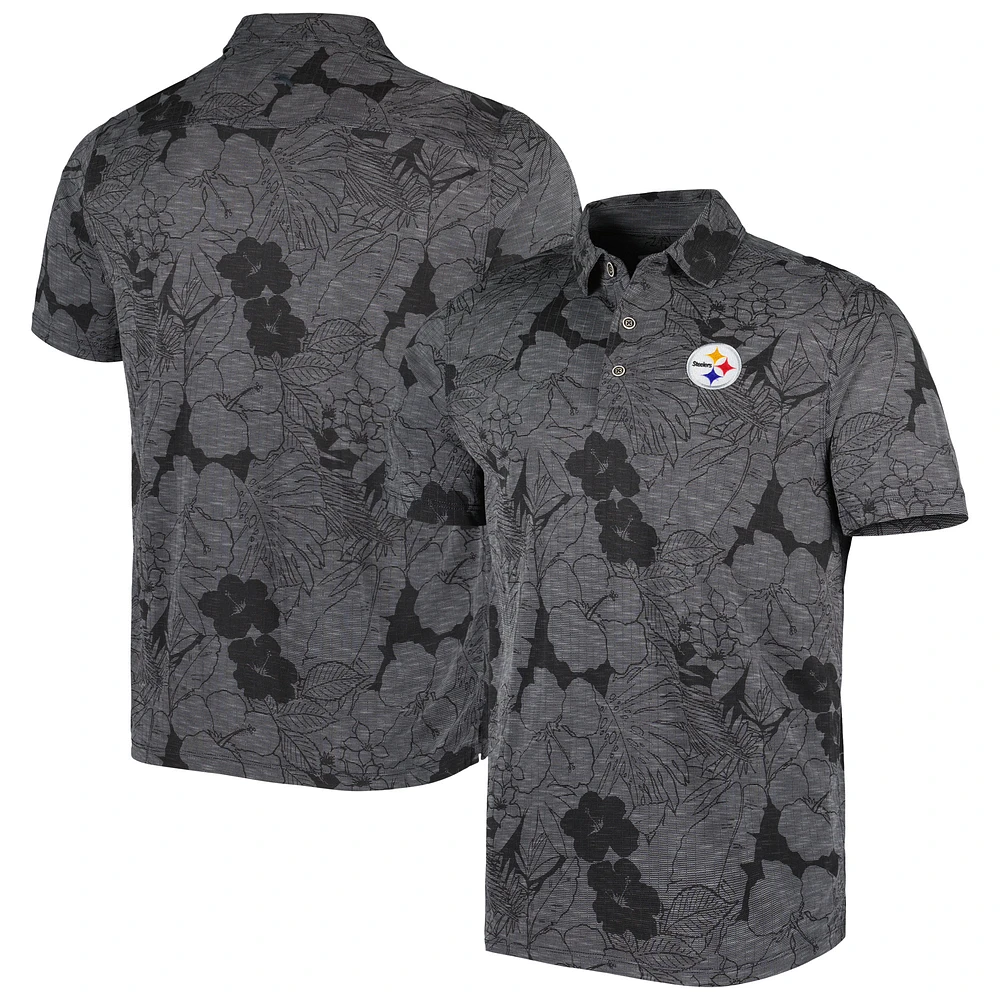 Men's Tommy Bahama Black Pittsburgh Steelers Miramar Blooms Polo
