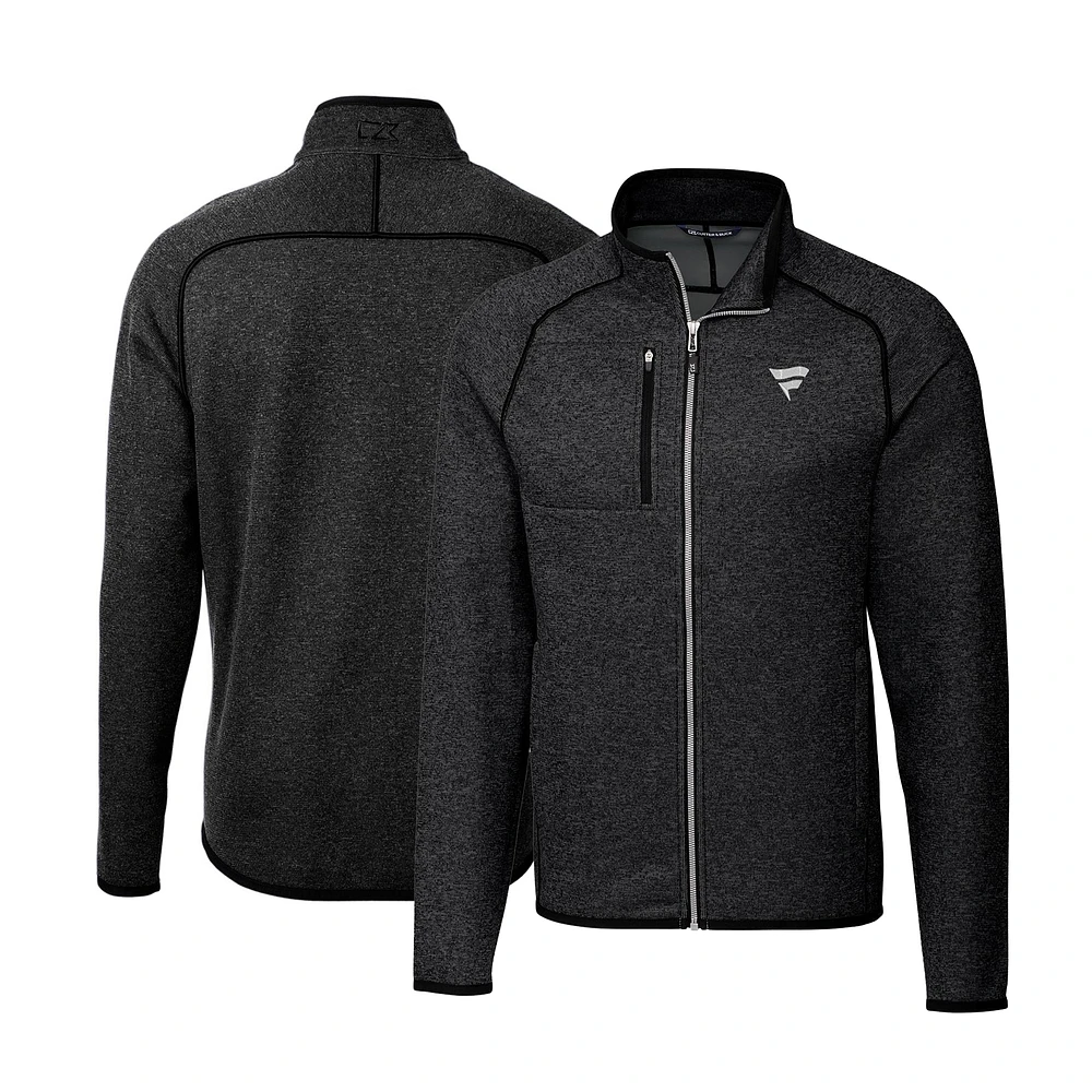 Men's Cutter & Buck Heather Charcoal Fanatics Corporate Mainsail Sweater Knit Full-Zip Jacket