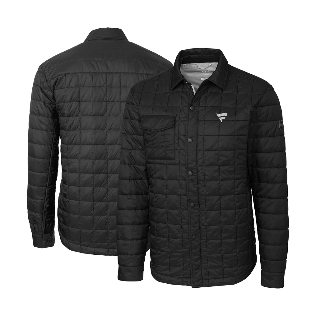 Men's Cutter & Buck Black Fanatics Corporate Rainier PrimaLoft Quilted Button-Up Shacket