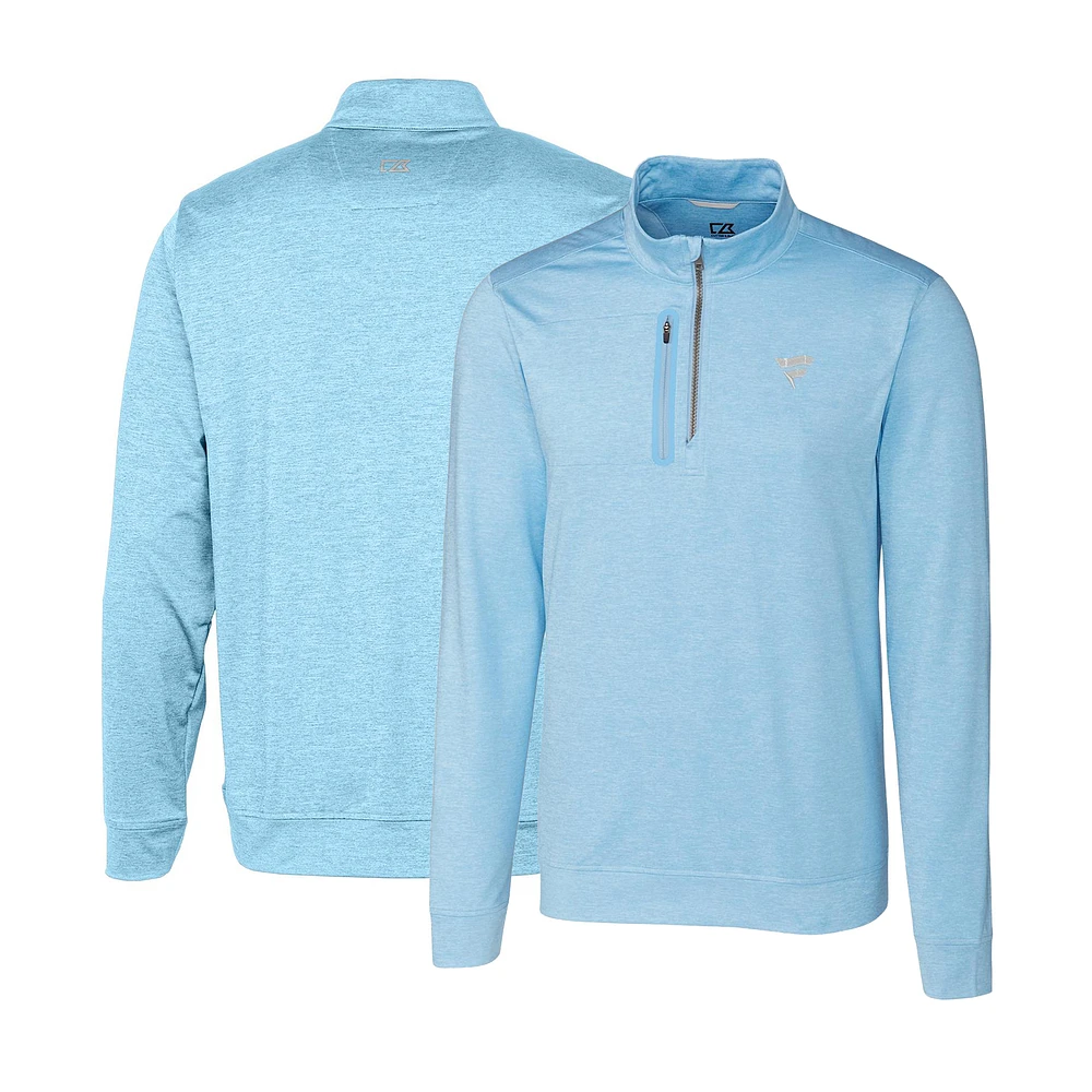 Men's Cutter & Buck Light Blue Fanatics Corporate Stealth Heathered Quarter-Zip Pullover Top