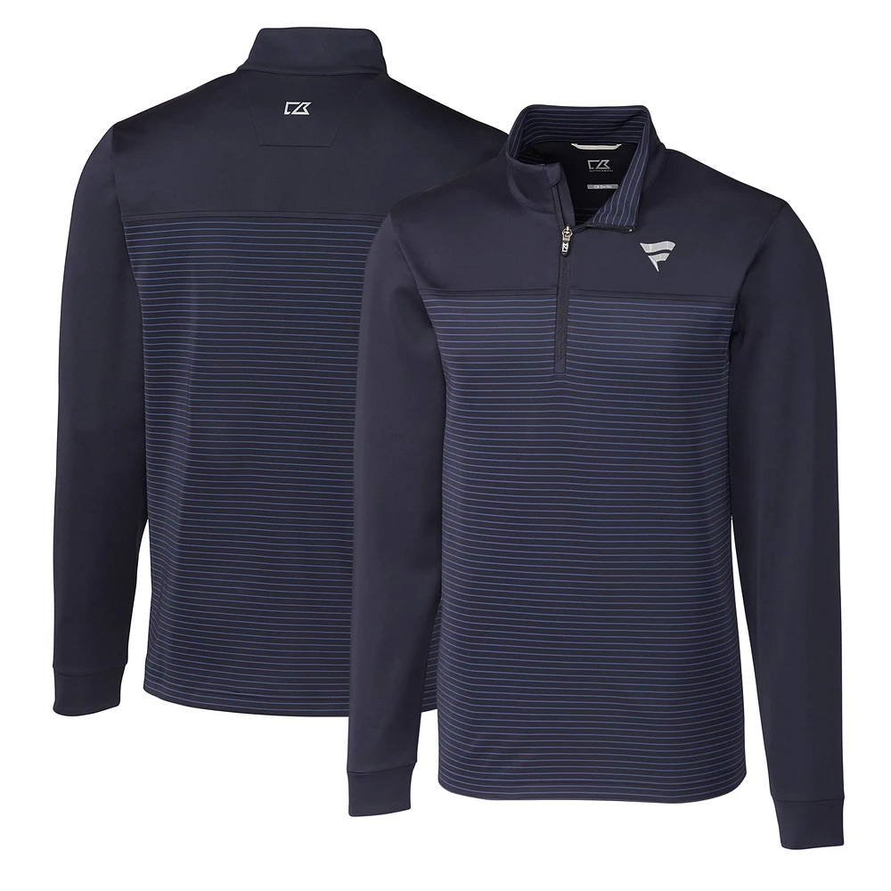 Men's Cutter & Buck Navy Fanatics Corporate Traverse Stripe Quarter-Zip Pullover Jacket