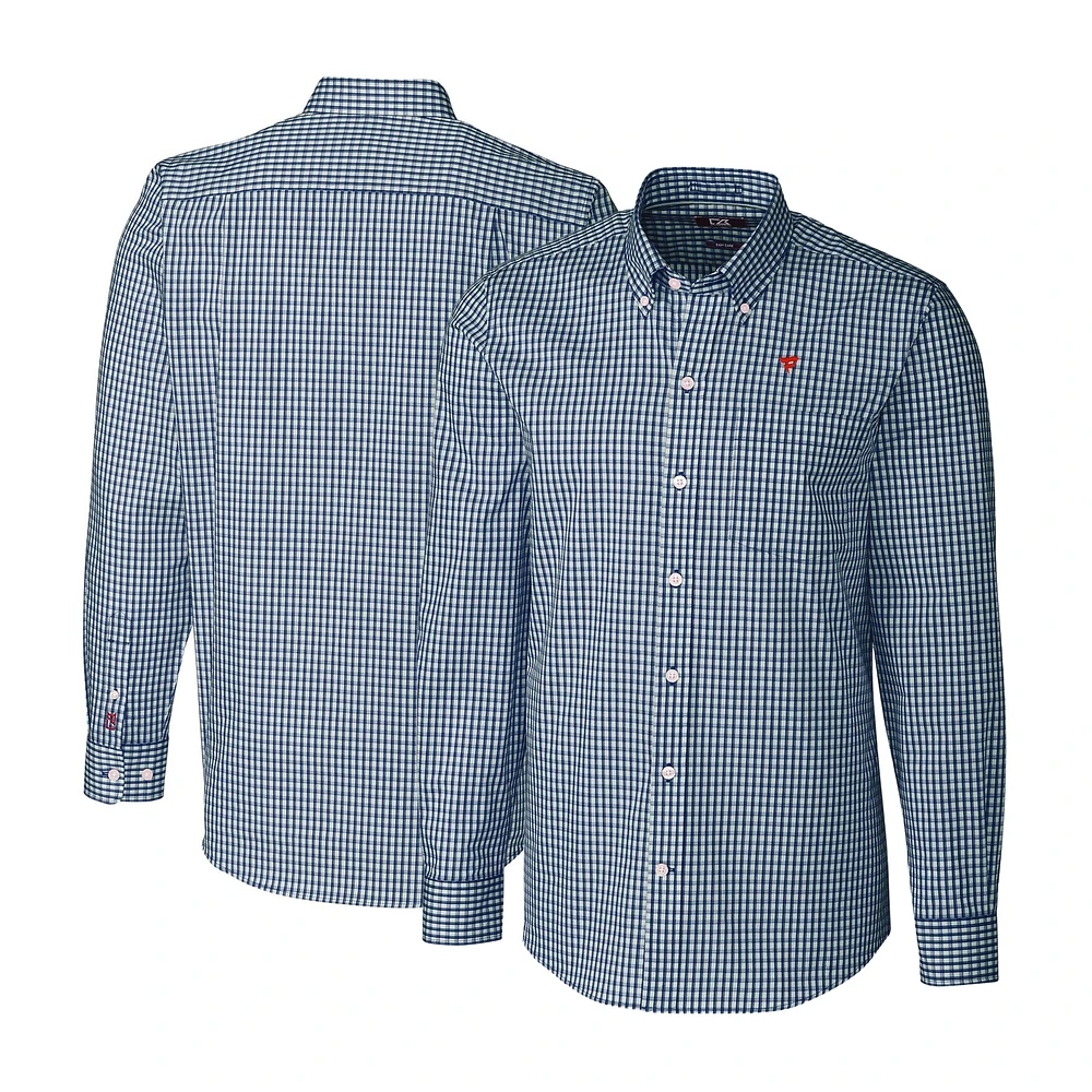 Men's Cutter & Buck Navy Fanatics Corporate Stretch Gingham Long Sleeve Button-Down Shirt