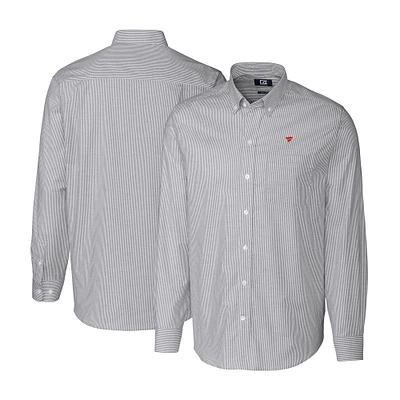 Men's Cutter & Buck Charcoal Fanatics Corporate Oxford Stretch Stripe Long Sleeve Button-Down Shirt