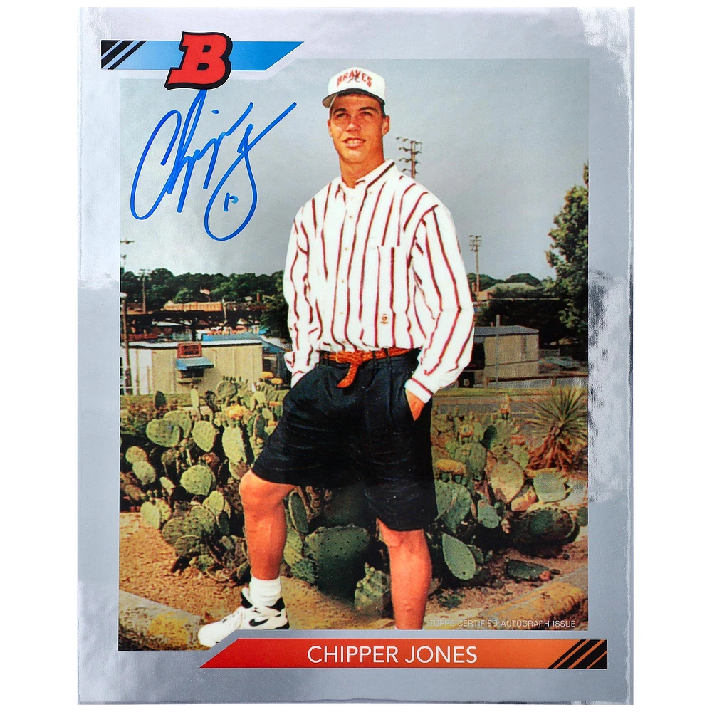 Chipper Jones Atlanta Braves Autographed 2016 Bowman Chrome Base Jumbo 1992 Reprint Card