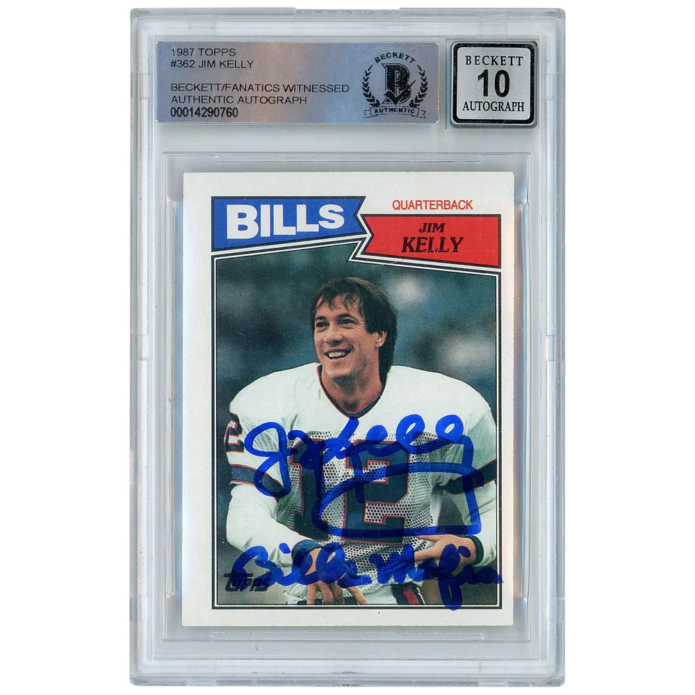Jim Kelly Buffalo Bills Autographed 1987 Topps #362 Beckett Fanatics Witnessed Authenticated 10 Rookie Card with "BILLS MAFIA" Inscription