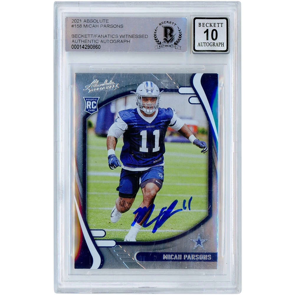 Micah Parsons Dallas Cowboys Autographed 2021 Panini Absolute #158 Beckett Fanatics Witnessed Authenticated 10 Rookie Card