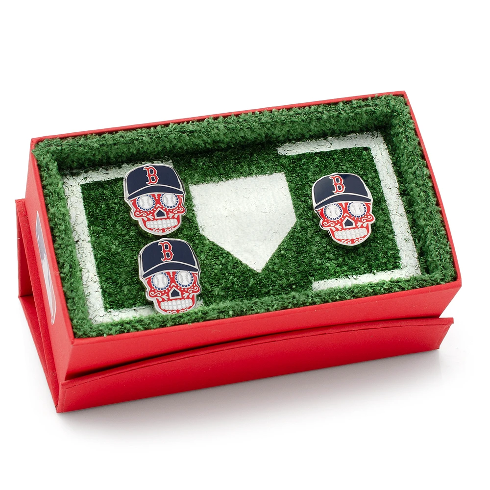 Boston Red Sox Sugar Skull Cufflinks & Lapel Pin Gift Set