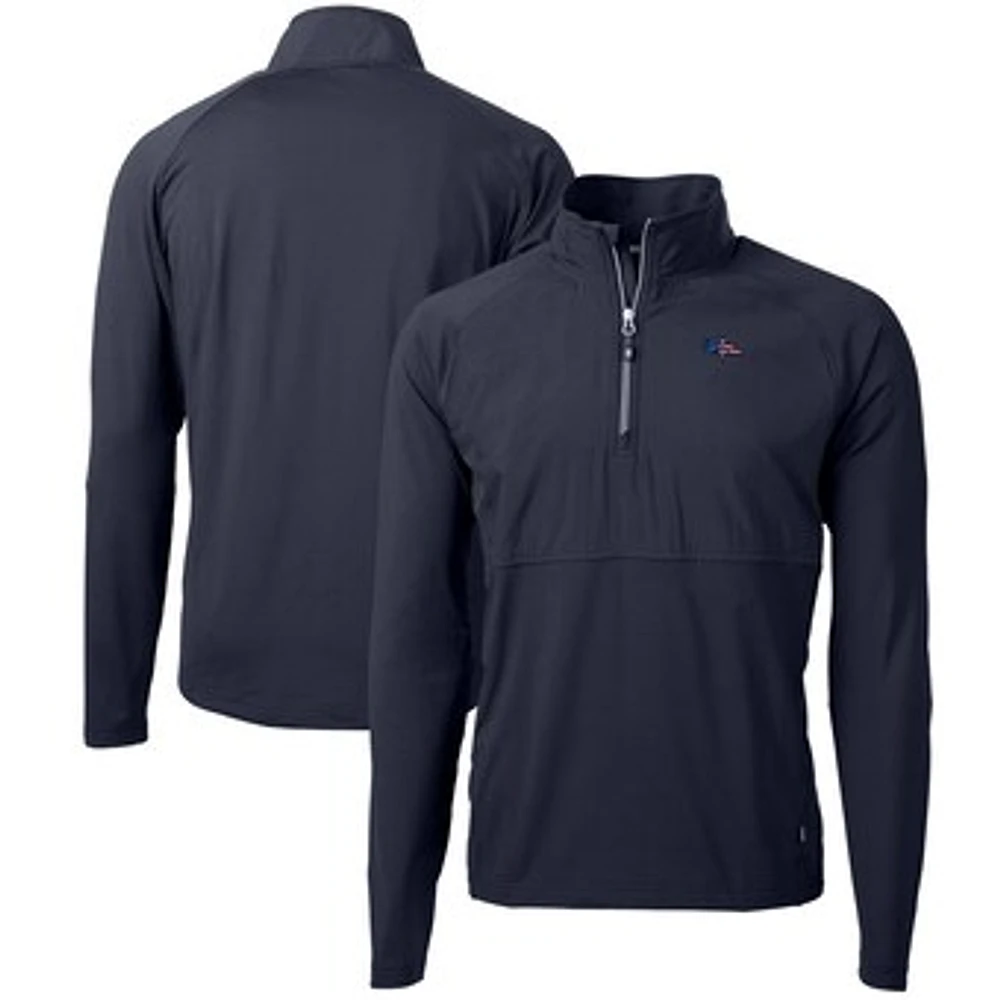 Men's Cutter & Buck Navy Denver Broncos Adapt Eco Knit Hybrid Recycled Quarter-Zip Pullover Top