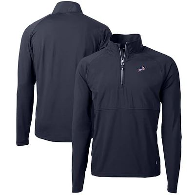 Men's Cutter & Buck Navy Detroit Lions Adapt Eco Knit Hybrid Recycled Quarter-Zip Pullover Top