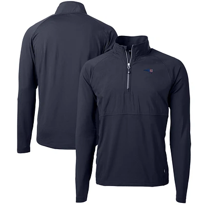 Men's Cutter & Buck Navy New England Patriots Adapt Eco Knit Hybrid Recycled Quarter-Zip Pullover Top