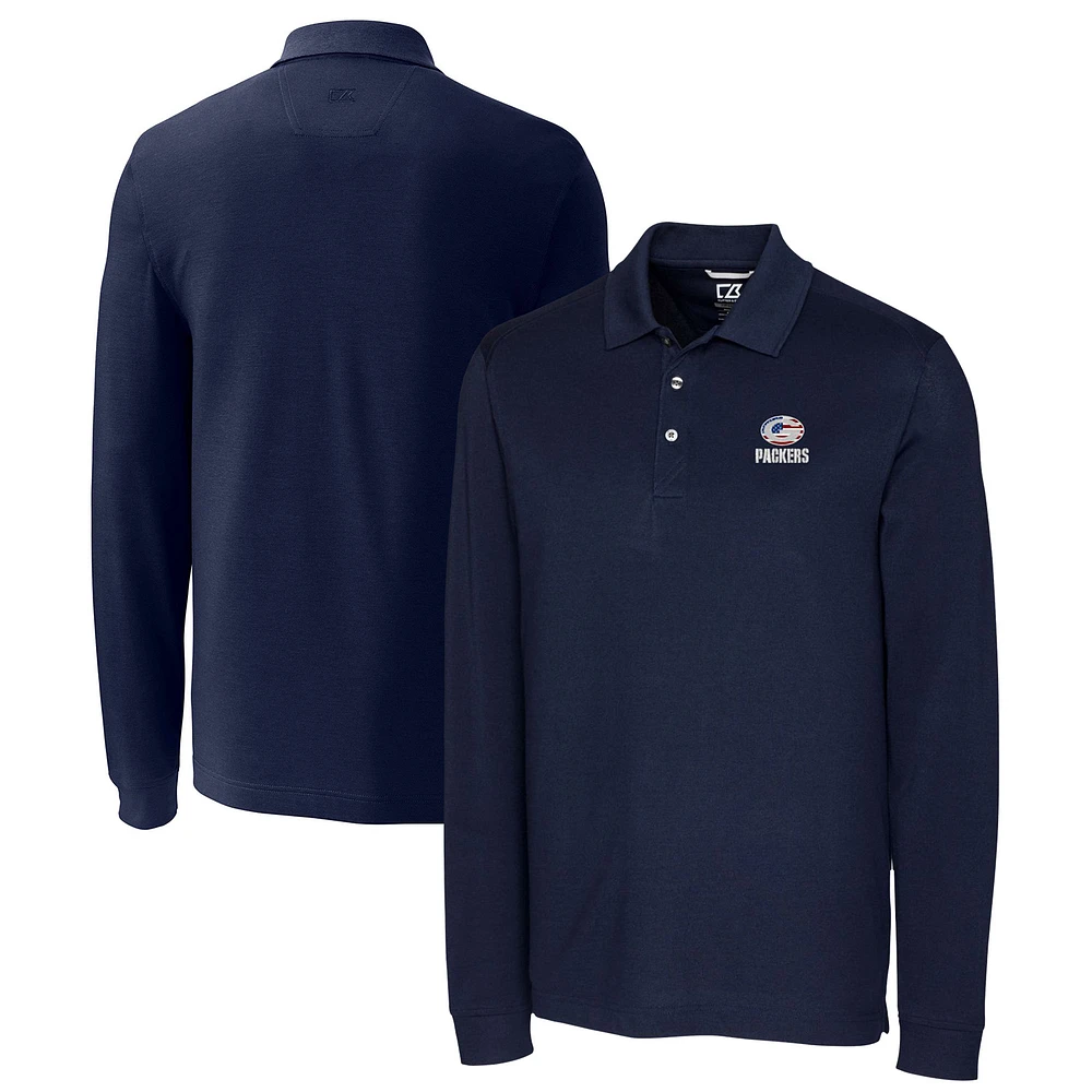 Men's Cutter & Buck Navy Green Bay Packers Advantage Pique Long Sleeve Polo