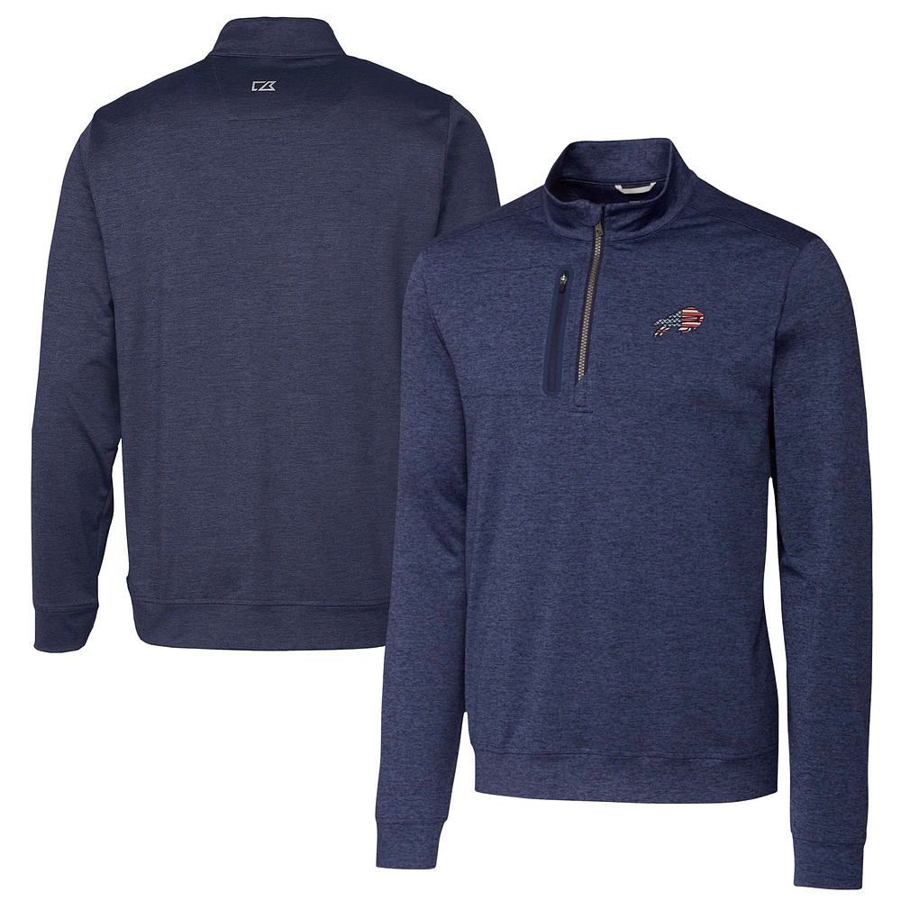 Men's Cutter & Buck Heathered Navy Buffalo Bills Stealth Quarter-Zip Pullover Top