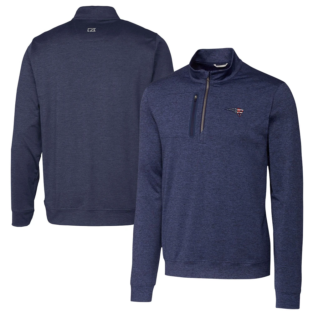 Men's Cutter & Buck Heathered Navy New England Patriots Stealth Quarter-Zip Pullover Top